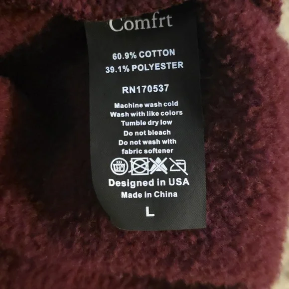 Comfrt Minimilist Hoodie Maroon Size Large - Picture 5 of 5